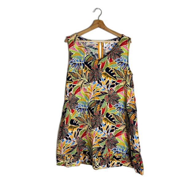C&C California Dress Womens Medium Linen Sleeveless Tropical Floral Print Summer - Picture 1 of 11